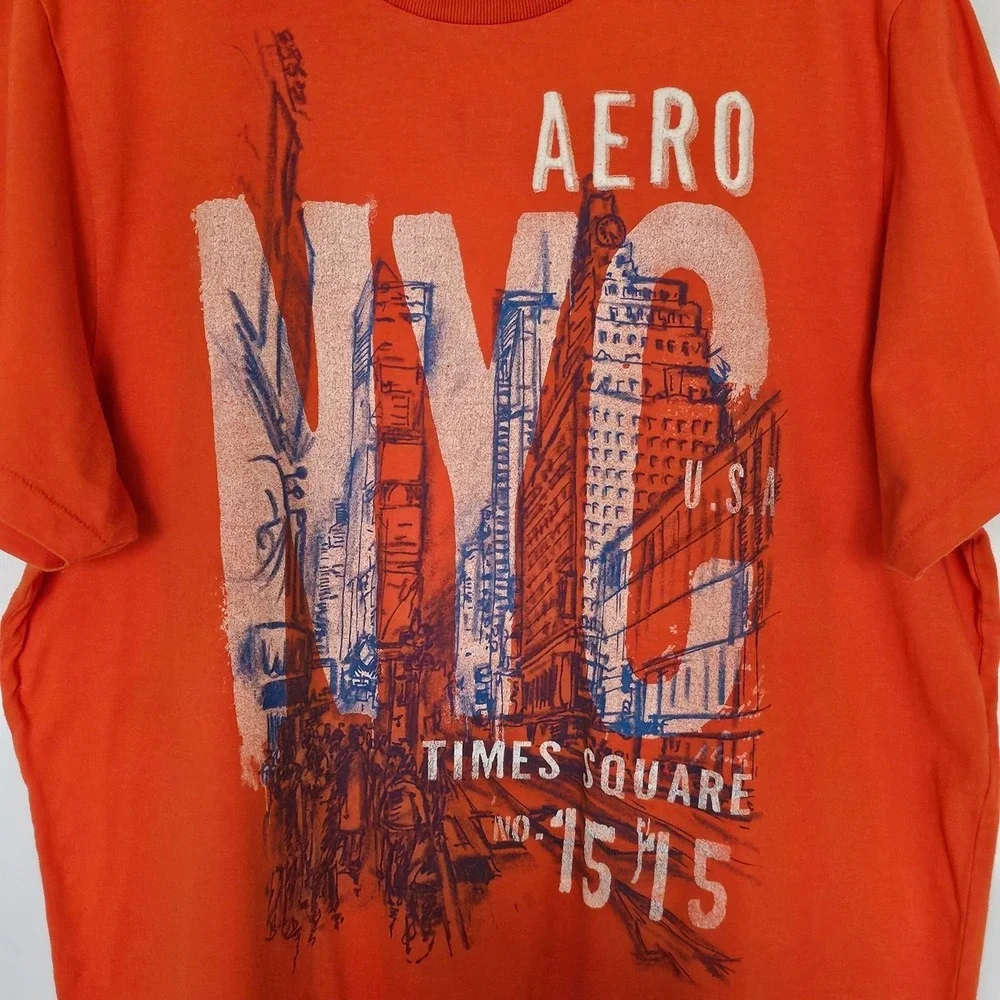Vintage Y2K 90s Aeropostale T-Shirt Mens Size XL Orange NYC Times Square Graphic